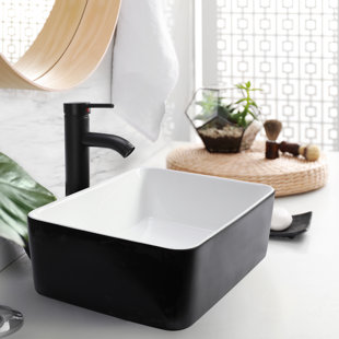 Kgar 16 White And Black Ceramic Rectangular Vessel Bathroom Sink With Faucet 